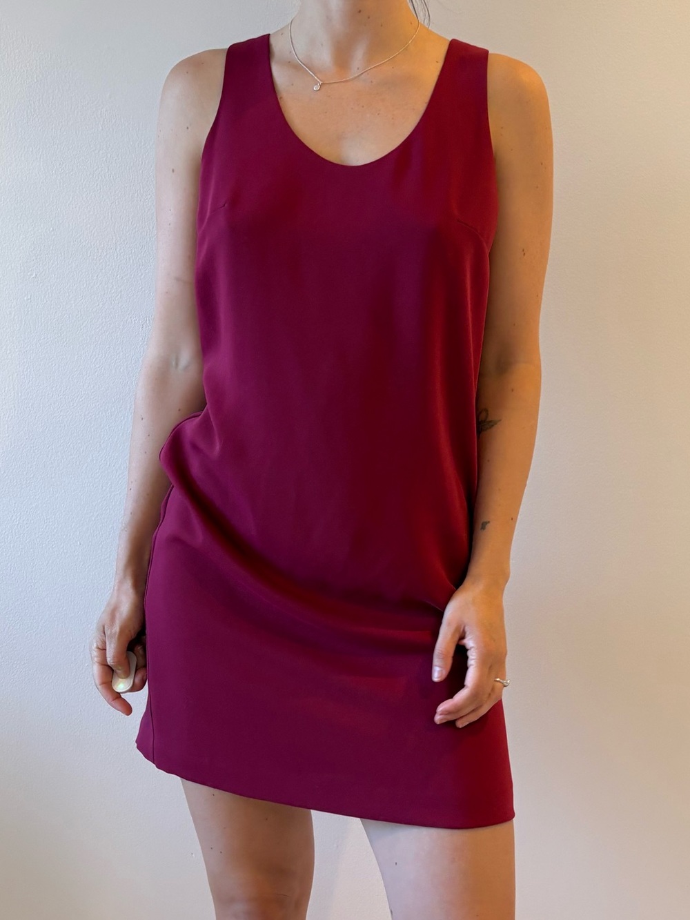 Burgundy shift mini dress